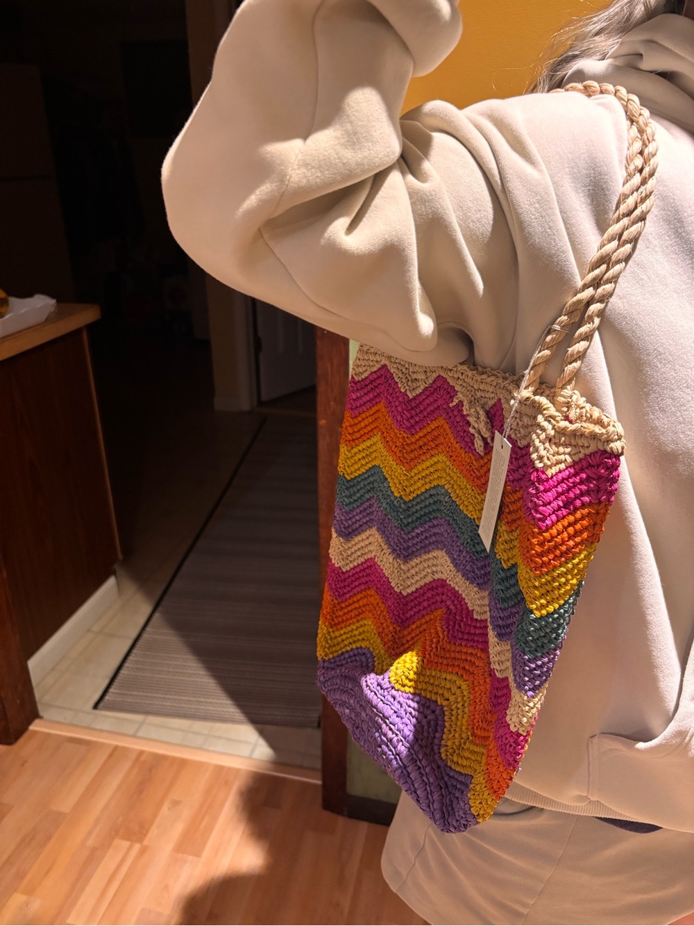 Mar Y Sol Handmade Chevron Raffia Tote Bag NWT – Colorful Rainbow Bag - Picture 12 of 13